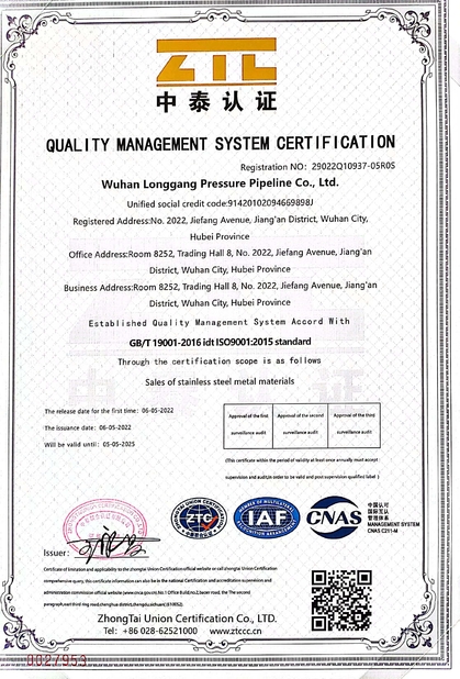China Wuhan Longgang Pressure Pipeline Co., Ltd. Certificaciones